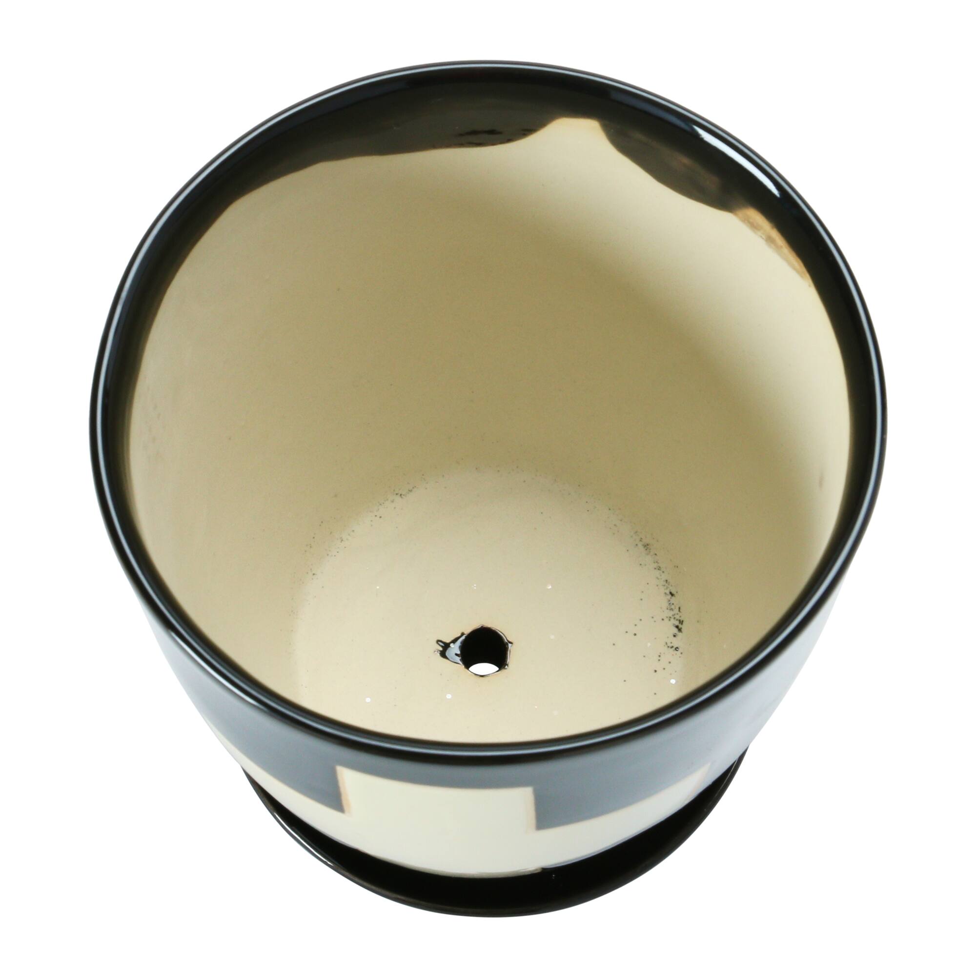 Hello Honey® 6" Black Stoneware Planter with Saucer & Wax Relief White Swiss Cross Set